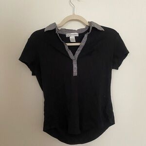 Dressbarn Gingham collar Black v-neck Button Down Shirt